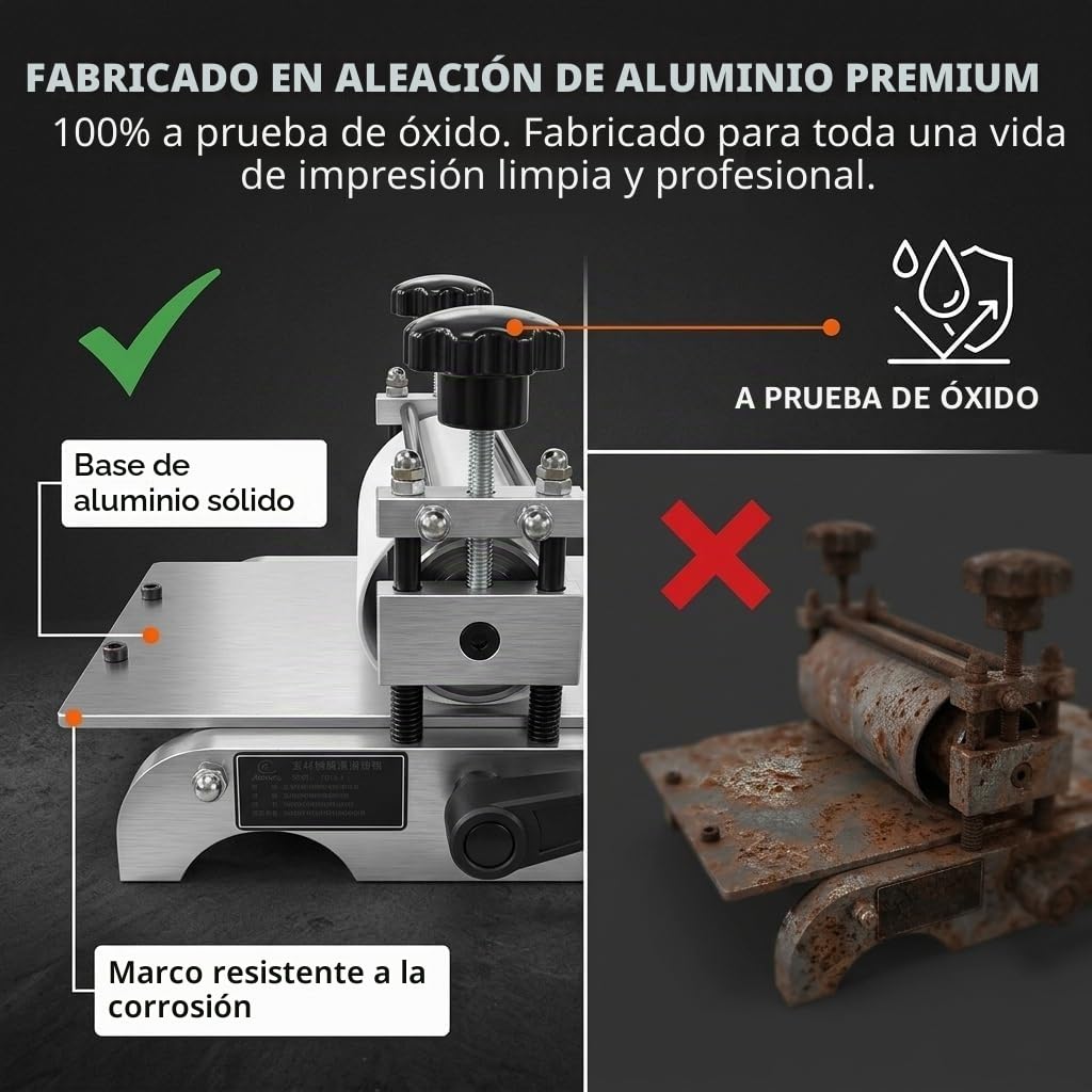 Tórculo Calcográfico Profesional de Aluminio, Máquina para Linograbado y Estampa Artística DIY, Prensa Manual para Aguafuerte, Xilografía, Área 30x17cm