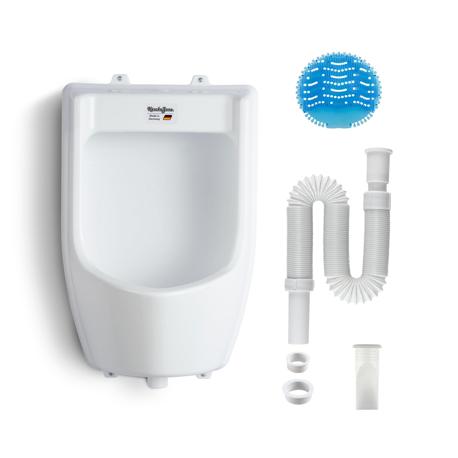 Pisuar z tworzywa sztucznego z wężem, sitkiem do pisuaru i akcesoriami – męski zestaw WC dla mężczyzn stojący toaleta miska pisuaru, plastikowy ścienny pisuar do ogrodu, toalety, domu, na kemping