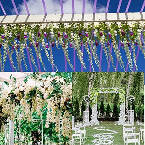 WXJ13 2Pcs x 2m Artificial Wisteria Vine Garland Flowers Fake Hanging Flowers Rattan Plants for Wall Home Party Garden Wedding Decoration White 7ft / 2m