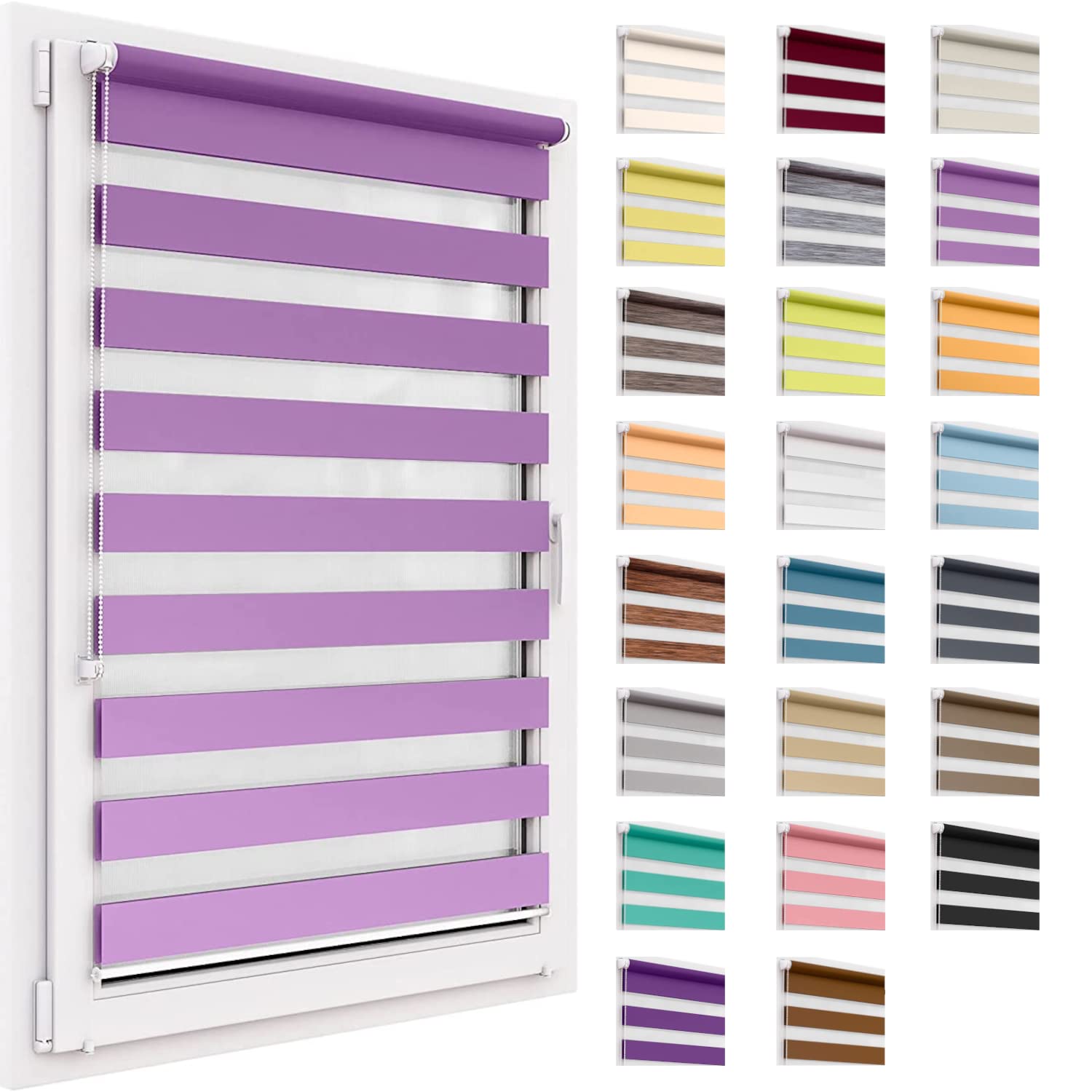 Estor Enrollable Doble Sin Taladrar, 89x150 cm tamaño de la Tela, Duo Rollo Klemmfix, Translúcido Y Oscurecedor, Día Y Noche, Estor Enrollable De Protección Solar, para Ventanas Y Puertas