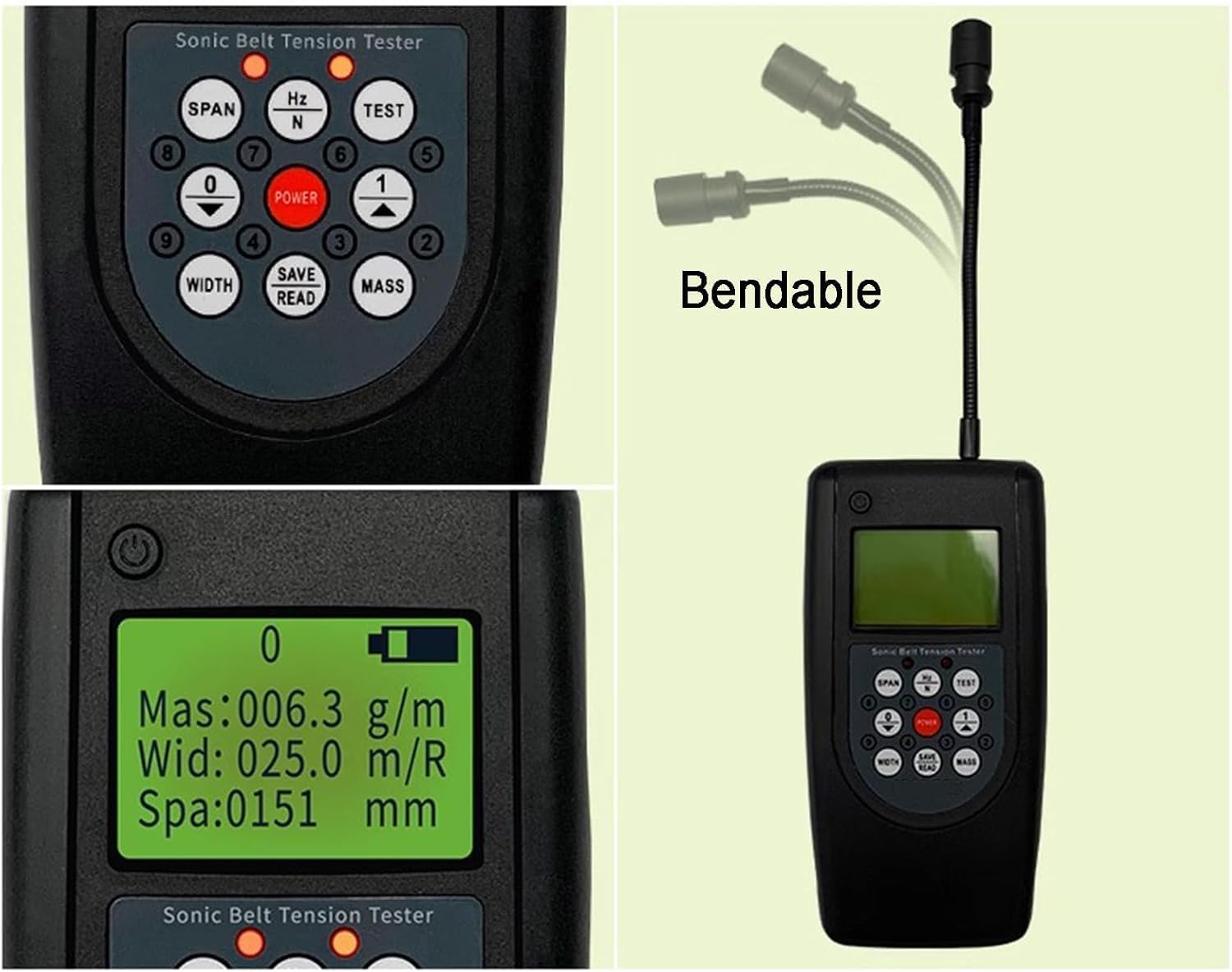 Tensiomètre Sonique Pour Courroies, Jauge De Tension Intégrée, Écran Lcd Rétroéclairé, Plage De Fréquences 10 Hz-680 Hz, Mémorisation De 20 Paramètres De Courroie
