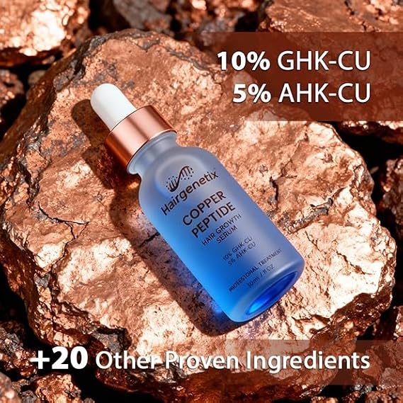 Copper Peptide Hair Growth Serum - GHK-Cu & AHK-Cu - Anti Hair Loss Scalp Treatment for Thinning Hair - Men & Women - 30ml