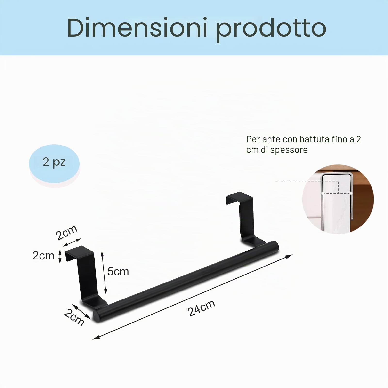 2 portasciugamani da porta, portasciugamani senza foratura, in acciaio inox, porta asciugamani da cucina, da appendere, per porta asciugamani, porta per cassetti, ante dell'armadio