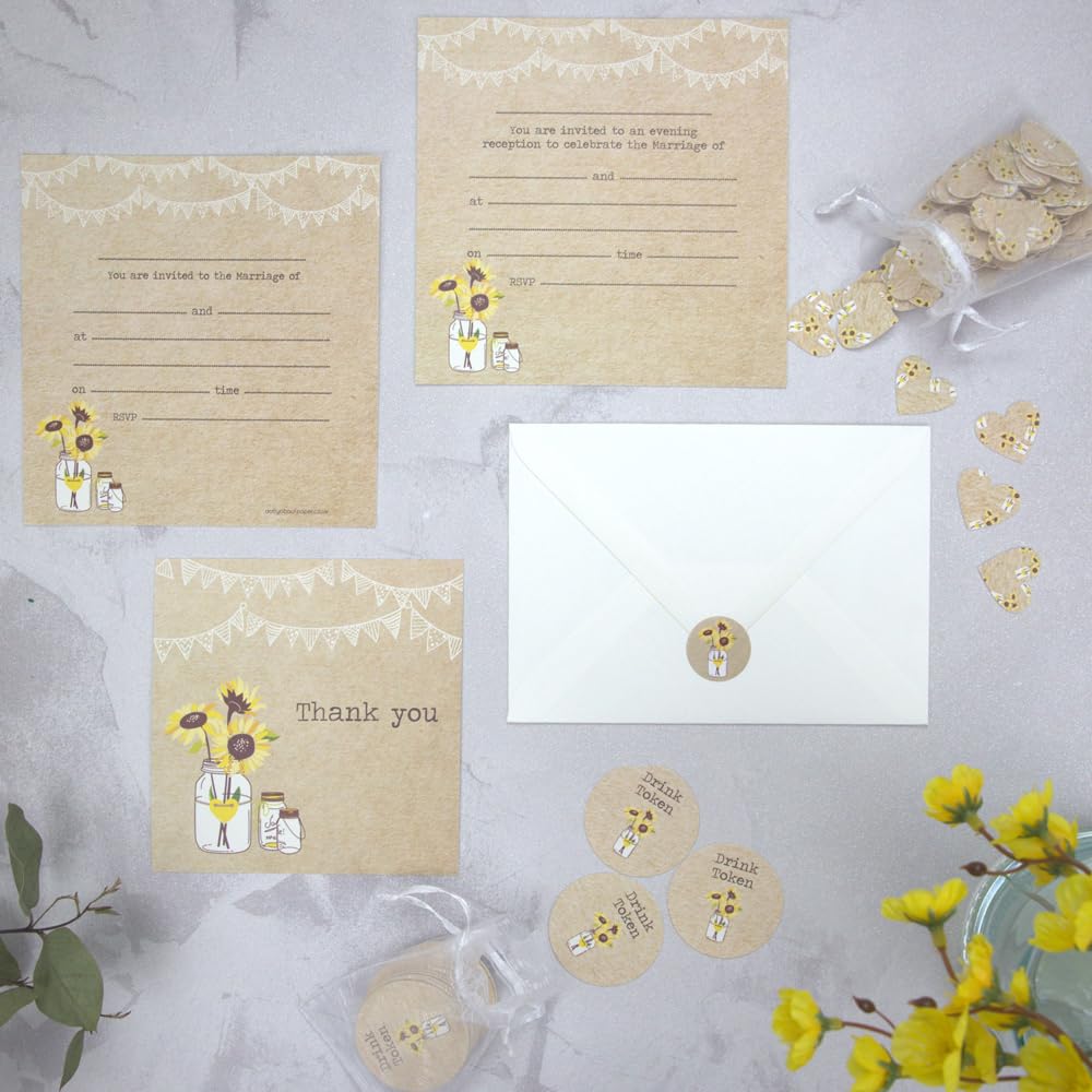 Dotty about Paper Premium Wedding Postcard Invitations, Rustic Sunflowers - Image 3