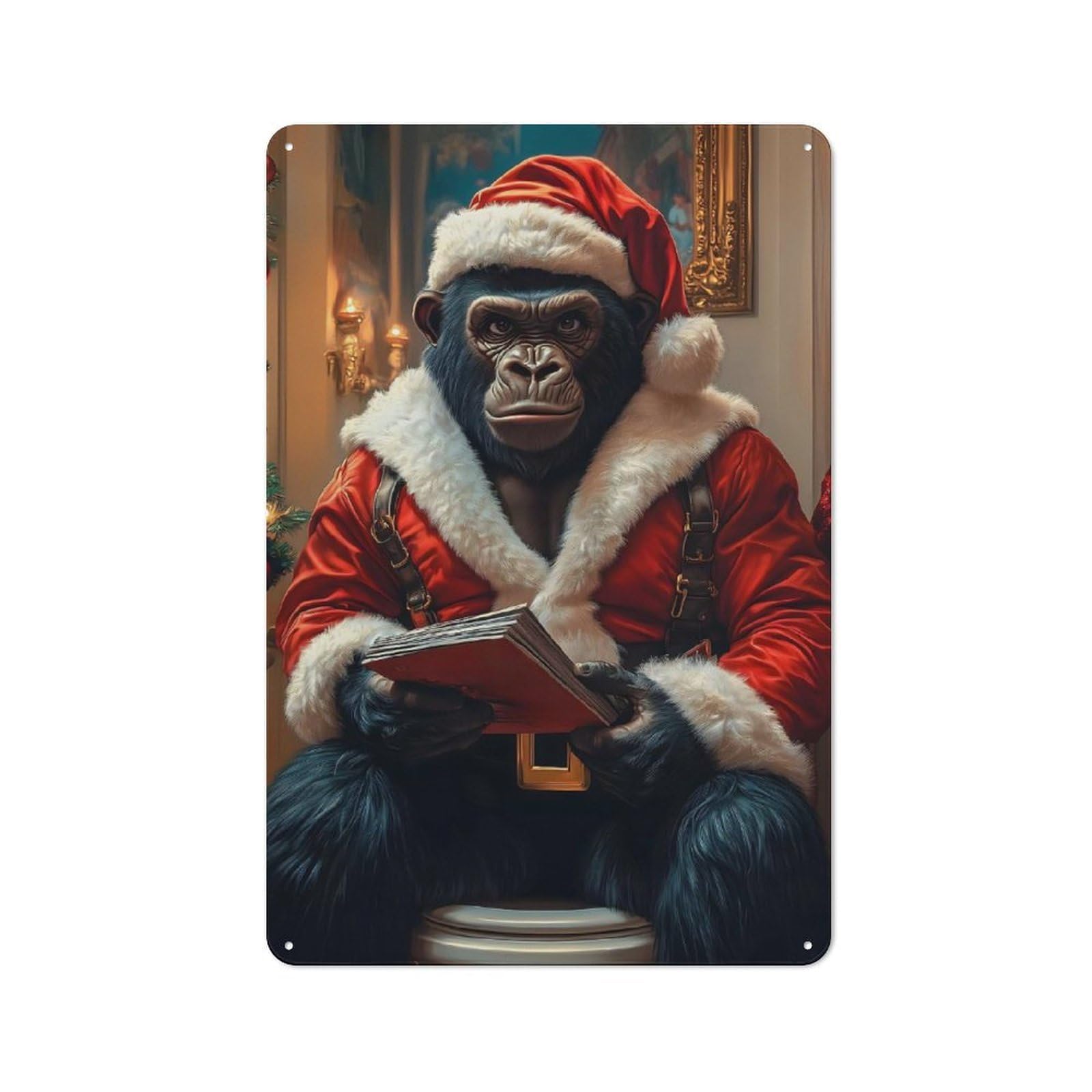 Junmoney Santa Gorilla Retro Metal Plaque 30X20cm For Lounge Or Reading Corner, Suited To Lounge Decor Fans