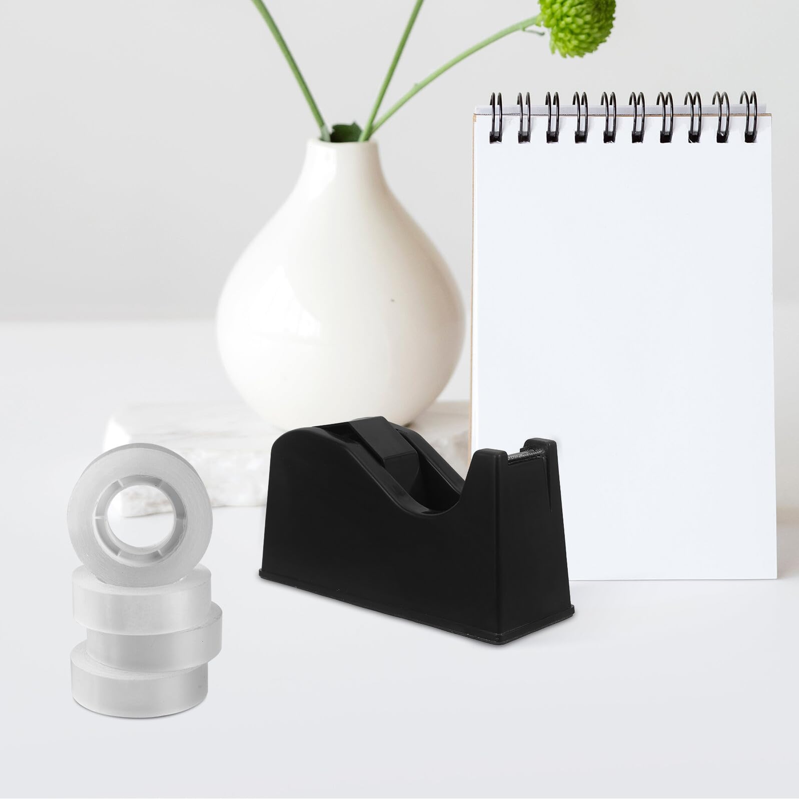 HEALLILY 2 Pezzi Dispenser Supporto Doppio Nero per Nastro Adesivo con Base Antiscivolo Piccoli e Grandi per Scuola e Ufficio
