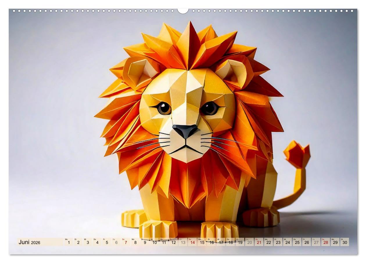 Wilde Origami Tiere (hochwertiger Premium Wandkalender 2026 DIN A2 quer), Kunstdruck in Hochglanz: Der Kalender zeigt bekannte Tiere als charmante und ... Falttechniken mit tierischer Niedlichkeit.