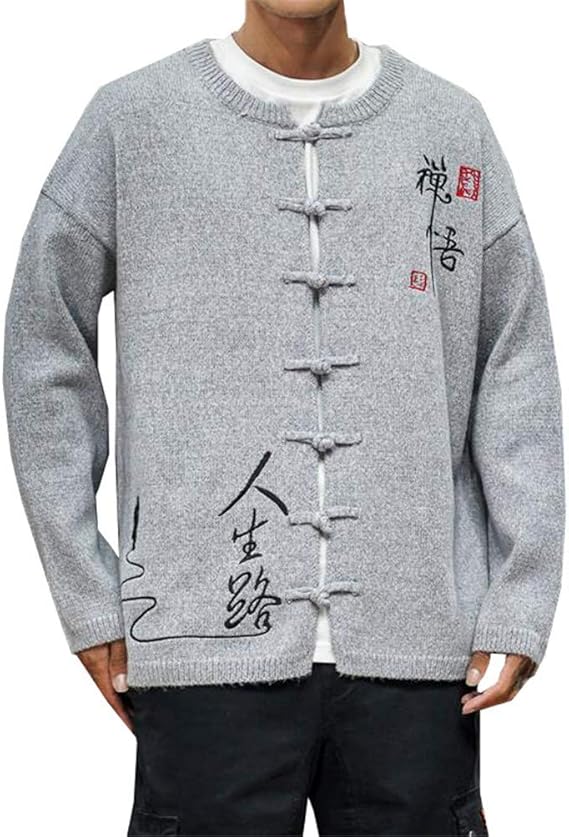 Amazon トーダー 中国風カーディガン メンズ ニット 刺繍漢字柄 大きいサイズ ジャケット ヴィンテージ エスニック クルーネック 丸首カジュアルビジネス コート オシャレ暖かい柔らかい 大きいサイズ ニットセーター 秋冬服 カーディガン 通販