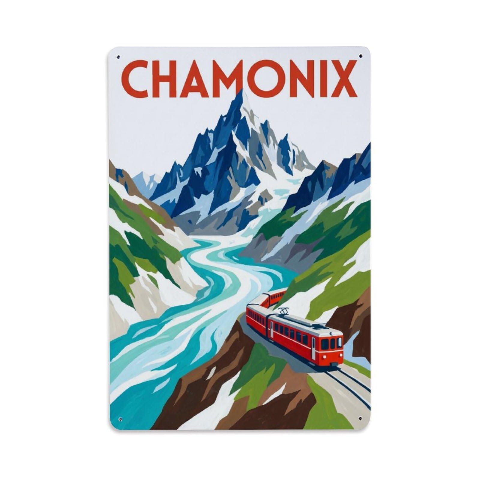 Olhnbad Style French Alps Chamonix France Painterly Alpine Travel Metal Tin Sign