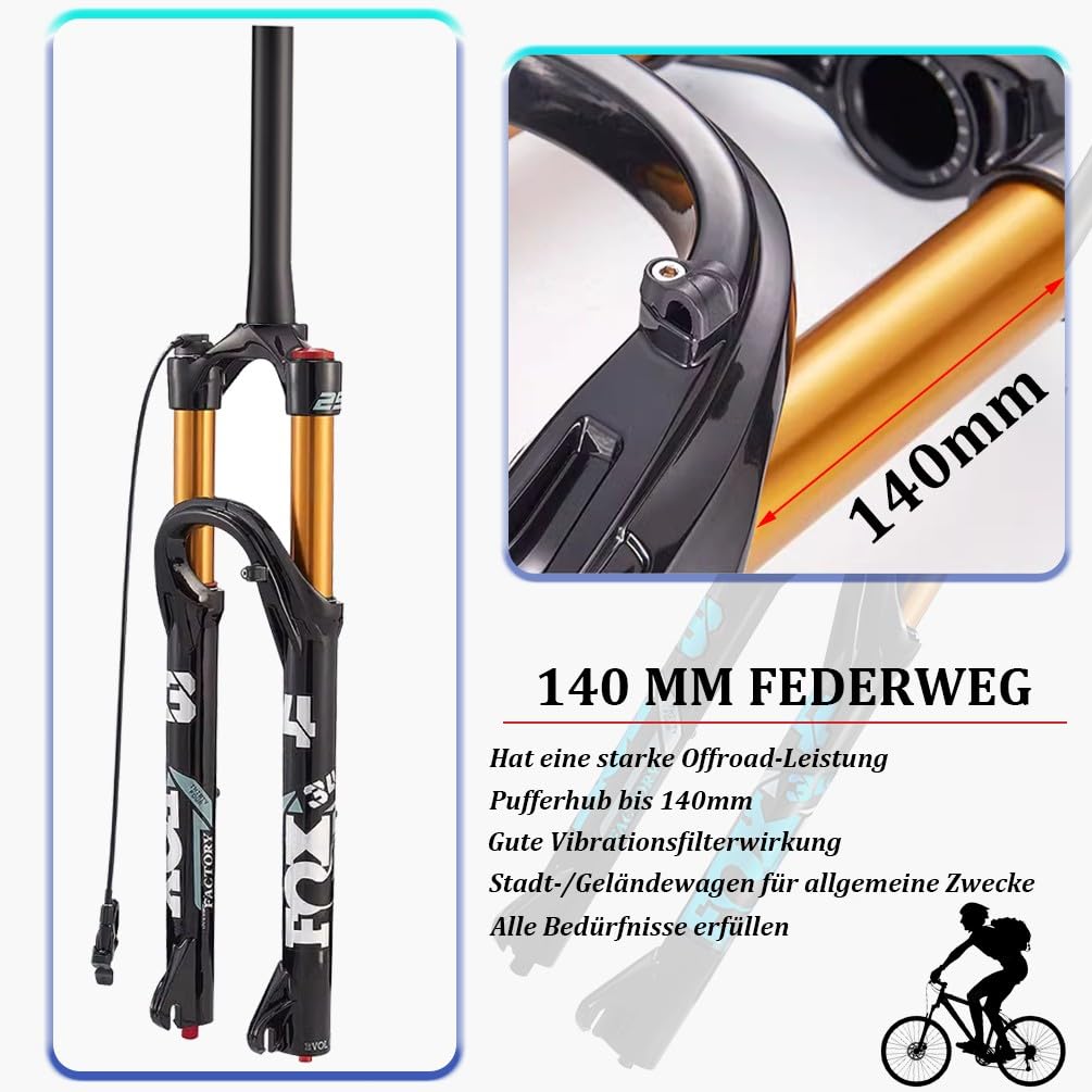 Federgabel MTB 26/27.5/29" Straight(1-1/8") Tapered(1-1/2") 9x100mm Schnellspanner 15x100mm Boost Dämpfungseinstellung 140mm Hub Magnesiumlegierung 75mm Scheibenbremse
