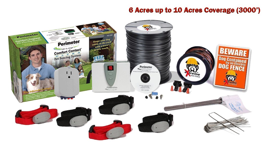 Extreme Dog Fence Perimeter Technologies' Ultimate Pro-Grade Package - 6 to 10 Acres (3000') for 5 D