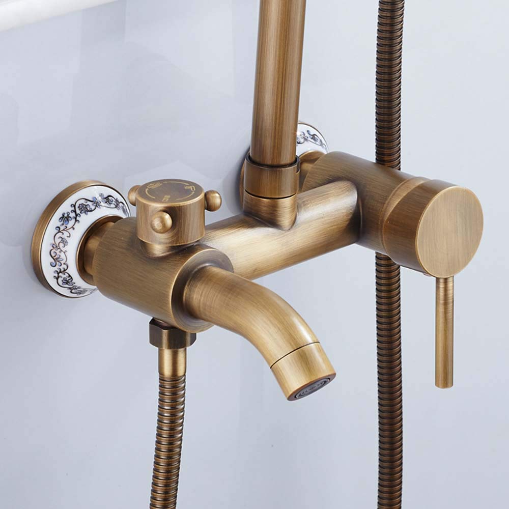 System natryskowy Rubbed Bronze 8" okrągła deszczownica mosiężna z ręczną słuchawką prysznicową i baterią prysznicową, Bthroomshower.