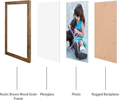 Vista 6 de Capcillin Juego de 2 portarretratos de 11 x 17 pulgadas, patrón de madera, color marrón rústico, para montaje en pared, plexiglás, ideal