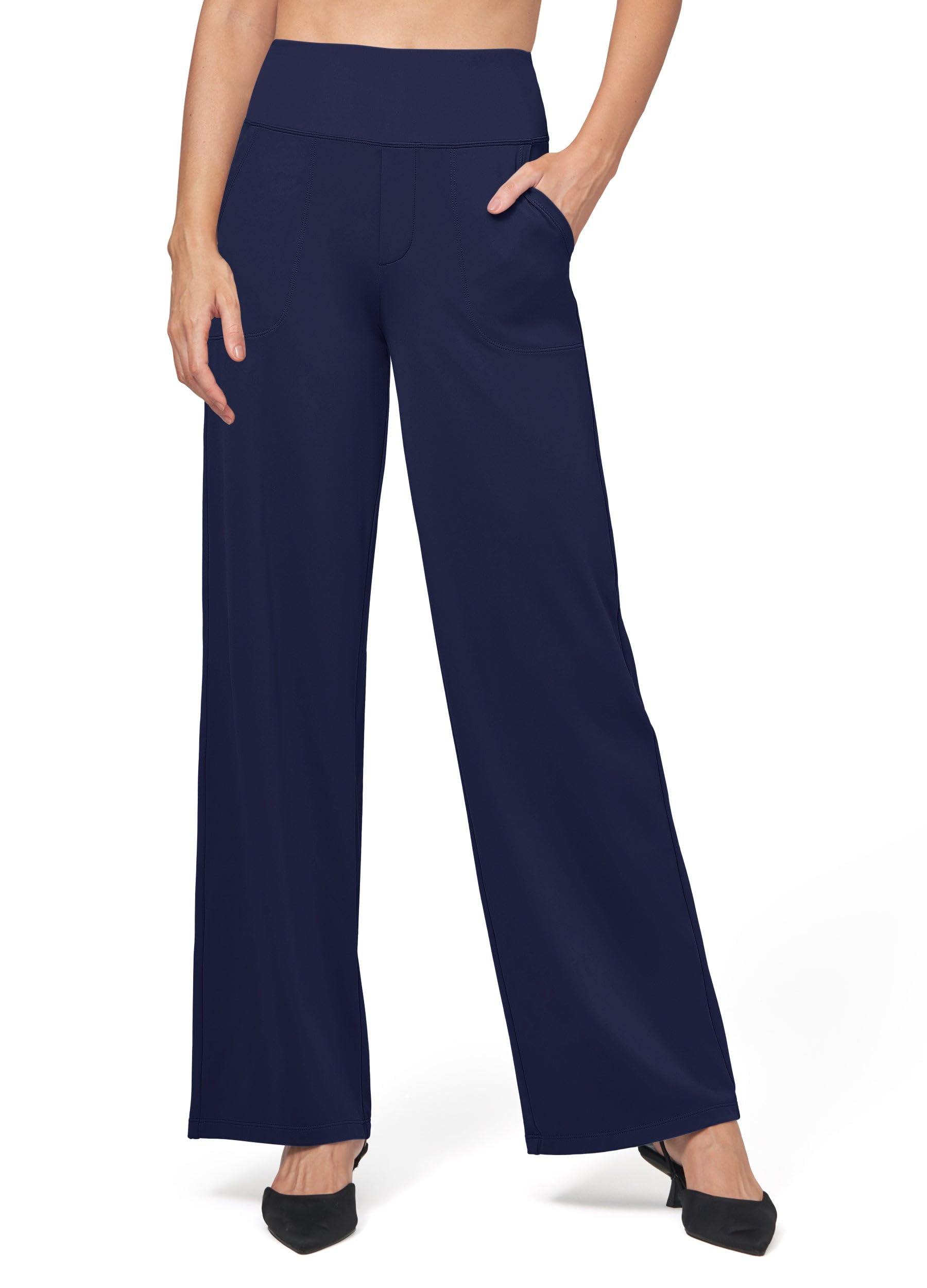 WILLIT Pantaloni da yoga da donna, a gamba larga, elasticizzati, a vita alta, controllo della pancia, per il tempo libero, lavoro, casual, con tasche