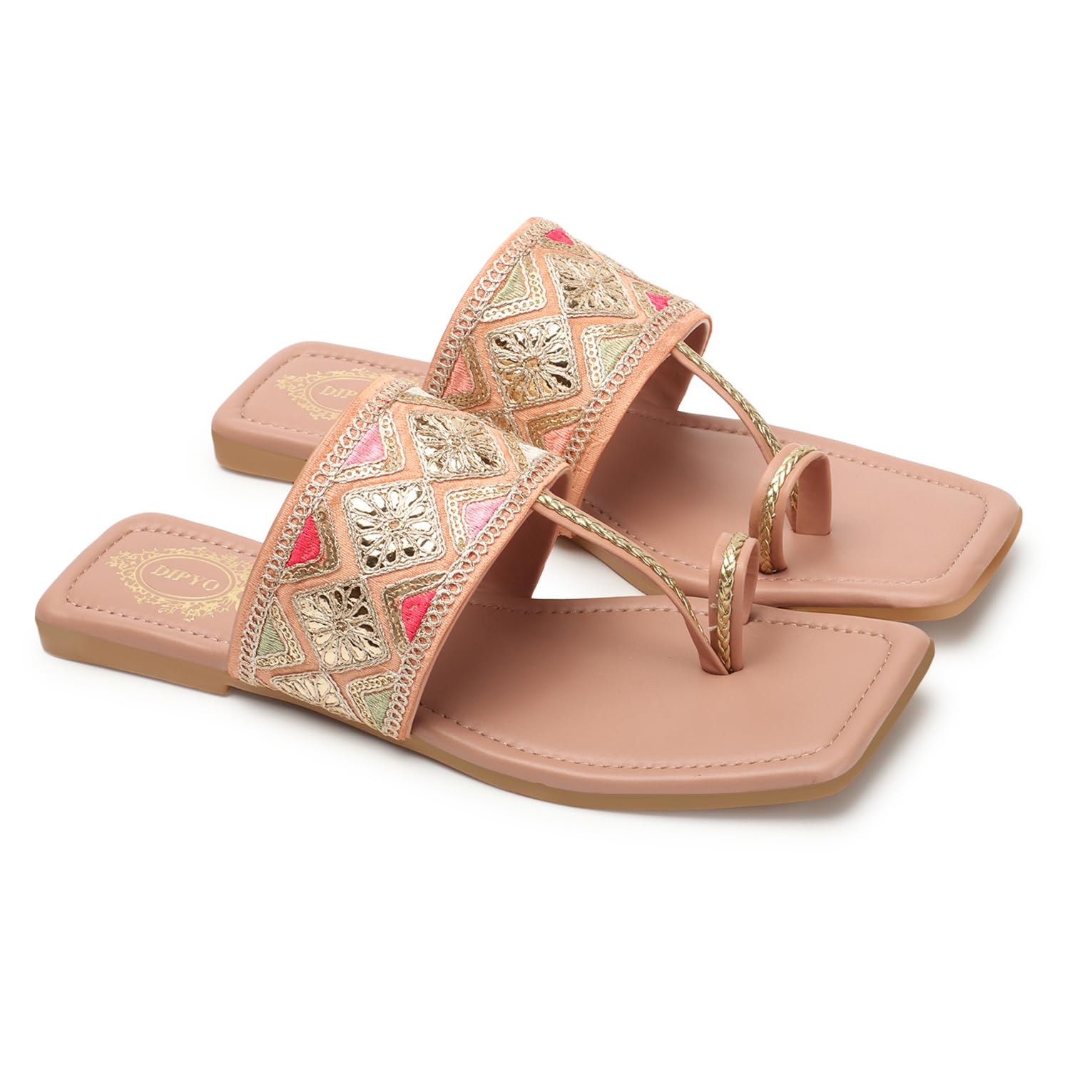 DIPYO Casual Trendy T-Strap Shine Embellished Flat Sandals For Women & Girls | (Pink, 40) (B0CHPTML6T) Amazon Price History, Amazon Price Tracker