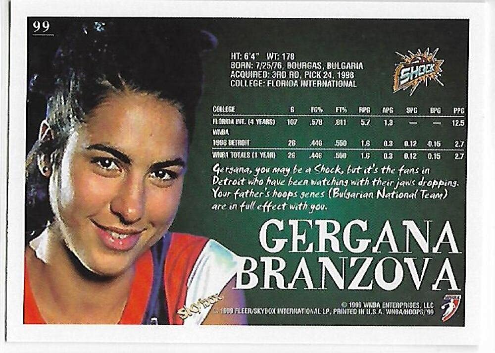 Amazon.com: 1999-00 Hoops WNBA #99 Gergana Branzova NM-MT RC