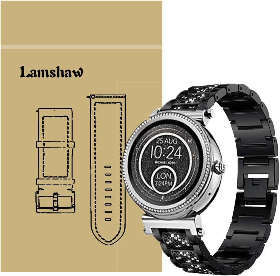 200Pcs Compatible for Michael Kors Sofie Band, Blueshaw Jewelry Metal Rhinestone Diamond Bling Compatible for Michael Kors Access Sofie Touchscreen Smartwatch (Black)