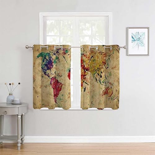 Miniatura 2 de Room Curtains Retro Grommet Short Doorway Curtain Cortinas para Ventanas De Cuarto 55Inch Width by 45Inch Length,2 Panels