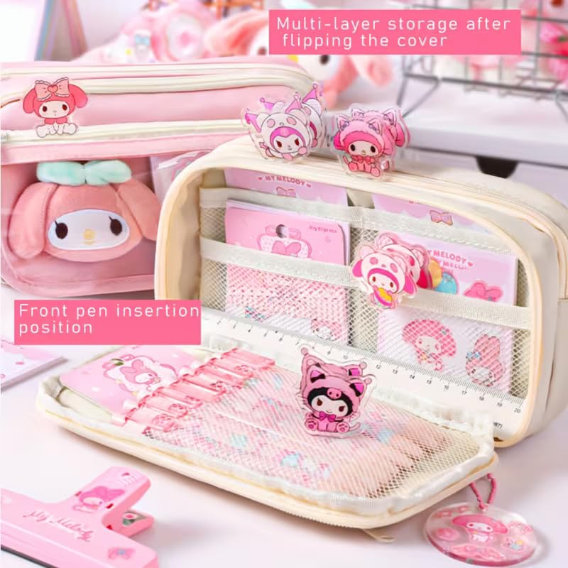 Image of Panda Pencil Case,Cute Design Large Capacity with Transparent Window, Includes Panda Doll and Only 1-Stickers (Pink)