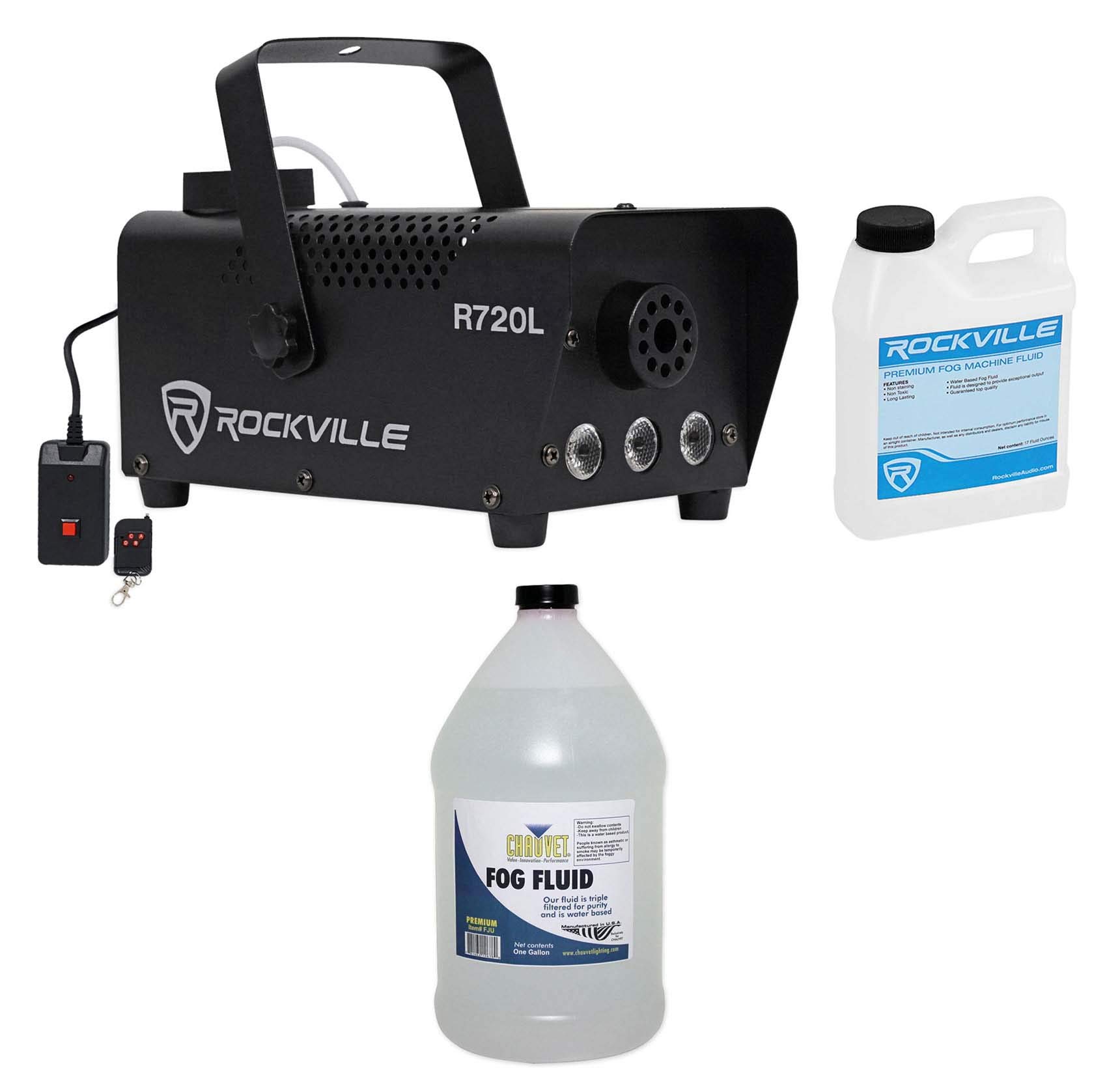 Rockville R720L LED Fog/Smoke Machine Fogger+Remote+Gallon Chauvet Fluid Juice