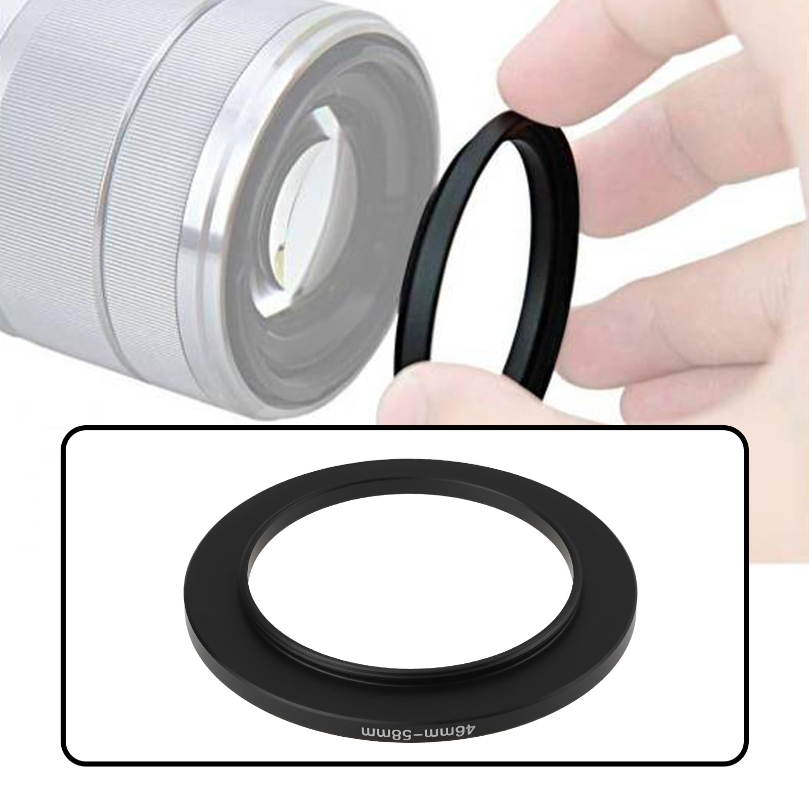 Lot de 2 bagues d'adaptation Step Up en alliage d'aluminium 46 mm à 58 mm Filetage 0,75 mm pour filtre d'appareil photo