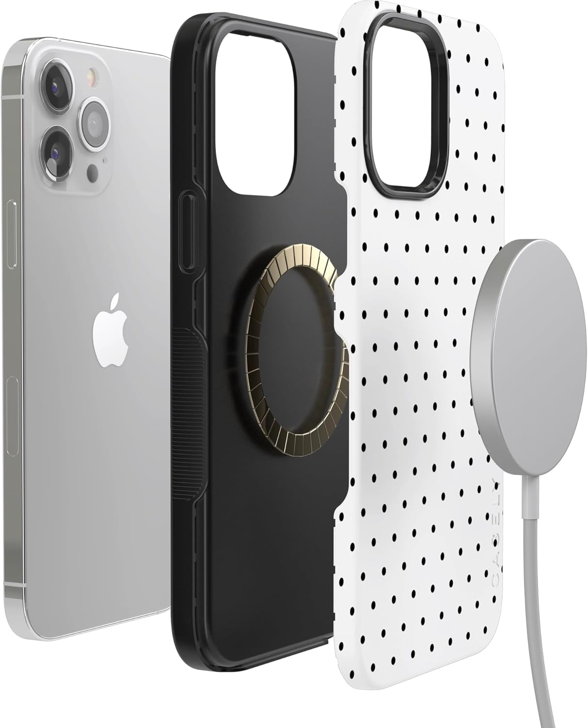Casely iPhone 13 Pro Max Case | On the Dot | White Polka Dot | Bold Protective Design | Compatible with MagSafe