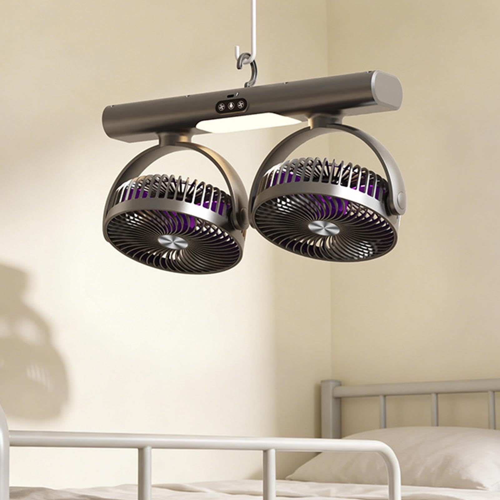 Ventilatore da parete Doppia Testa Ricaricabile Rotazione Multi-Angolo | Ventilatore Per Comodino Per Camera Da , Dormitorio, Casa, Campeggio, Tenda