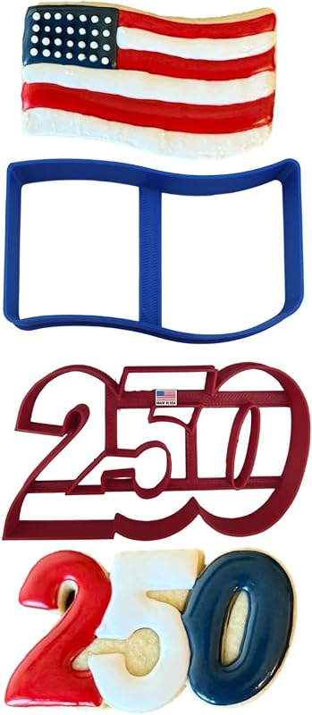 HAPPY BIRTHDAY USA 250 COOKIE CUTTERS Flag Old Glory America Merica American 250th 1776 Anniversary Military Army Navy Air Force Marines Memorial Labor Day County State Fair (2 Pack)
