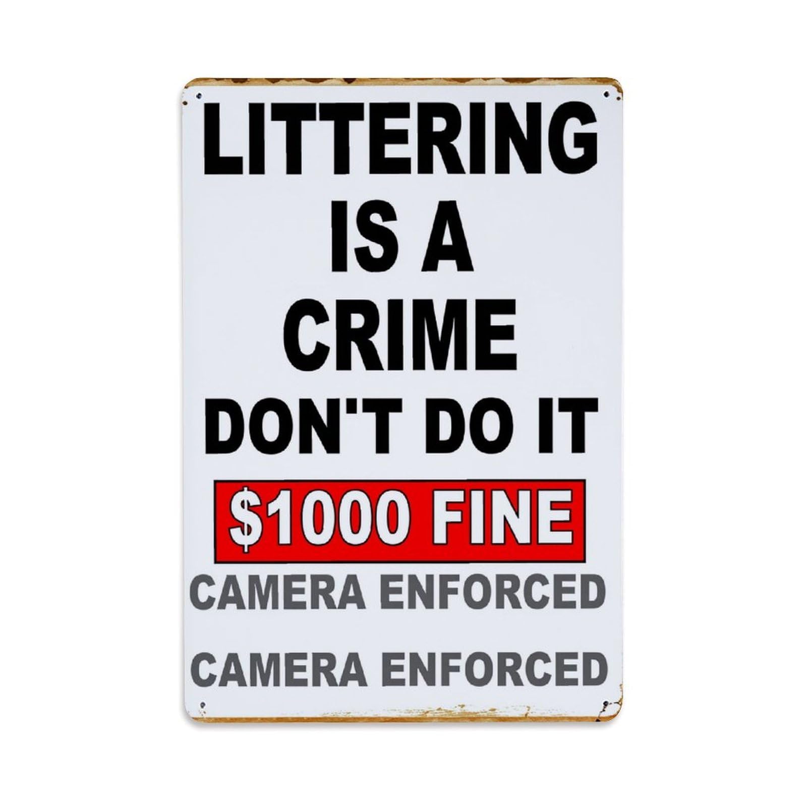 Littering Is A Crime Don't Do It Vintage Tin Sign Retro Metal Wall Decor Metal Poster, Home Bar Garage Farmhouse Cafe Wall Art Decoration 8x12Inches