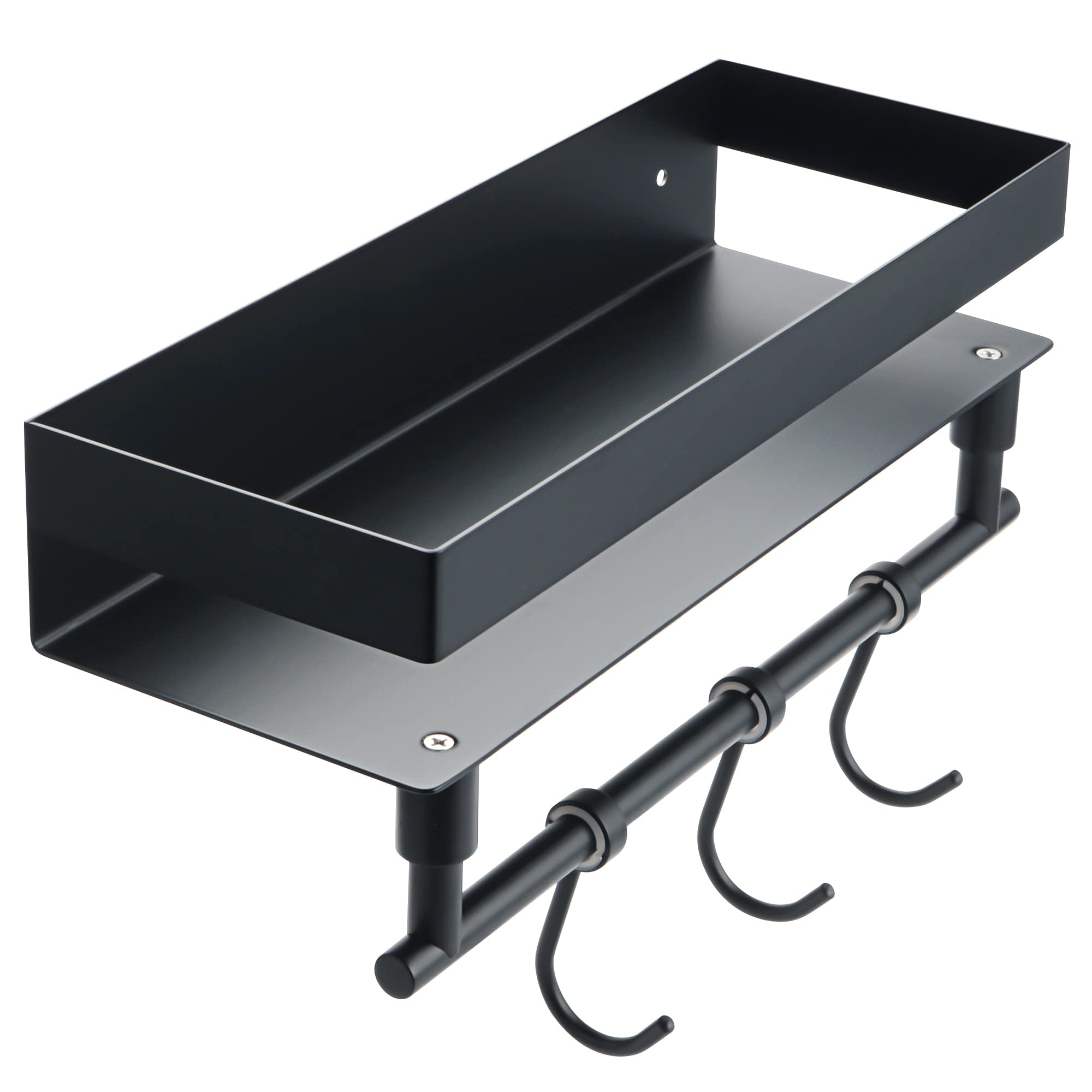 Floating Shelves Shower Caddy Bathroom Shelf Bathroom Shower Shelf Wall Mounted with Towel Rails 3Hooks Shower Caddy Floating