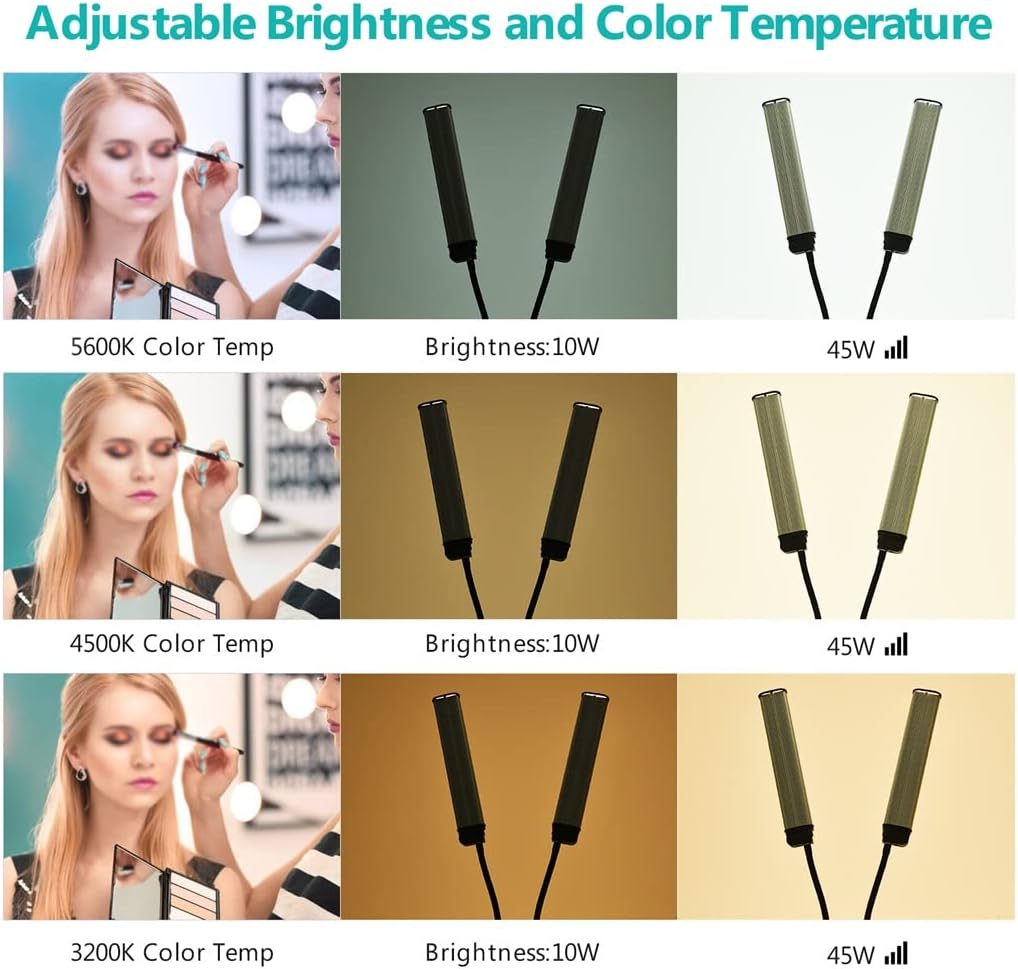 Flexible Arms LED Fill Light Bi-Color Dimmable LED Video Light 3 Lighting Modes with Phone Holder for Makeup Live Stream