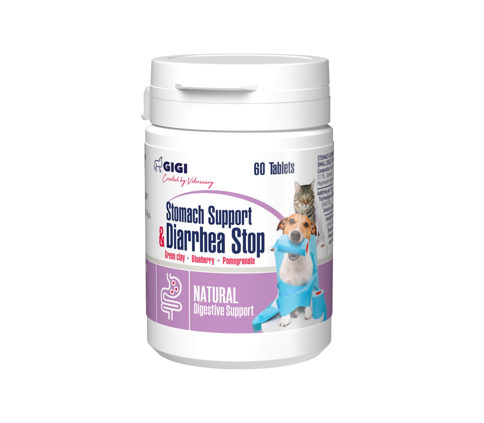 GIGI VET Instant Cat and Dog Diarrhea Treatment Suplement - 60 Tablets, Natural Digestive Support and Fast Acting Accident Suspension for Small Size Dogs – All Breeds and Ages