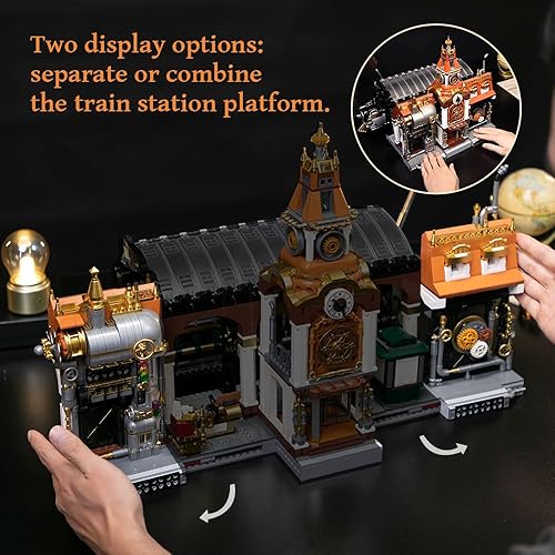 Miniatura 2 de BRICKKK Juego de construcción de arquitectura de la estación de tren, juego de ladrillos de construcción de la estación de tren Steampunk, cuenta