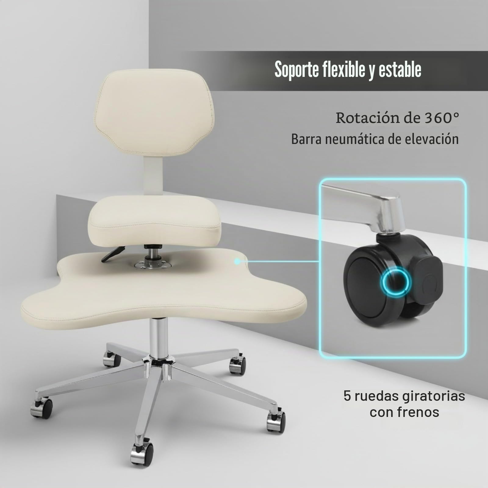 Silla de meditación de oficina con 5 ruedas, patas cruzadas, capacidad de carga de 130 kg, altura ajustable, ergonómica, para oficina, hogar, color blanco