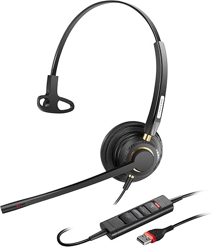 Auriculares USB con micrófono con cancelación de ruido y controles de audio, auriculares USB ultra cómodos para computadora, portátil, PC, negocios,