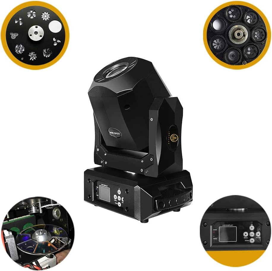 IMRELAX Mini 90W LED Moving Head Stage Lights DJ Setups Spotlights GOBO Pattern, 2Pcs Party Lights with Black Hard Case