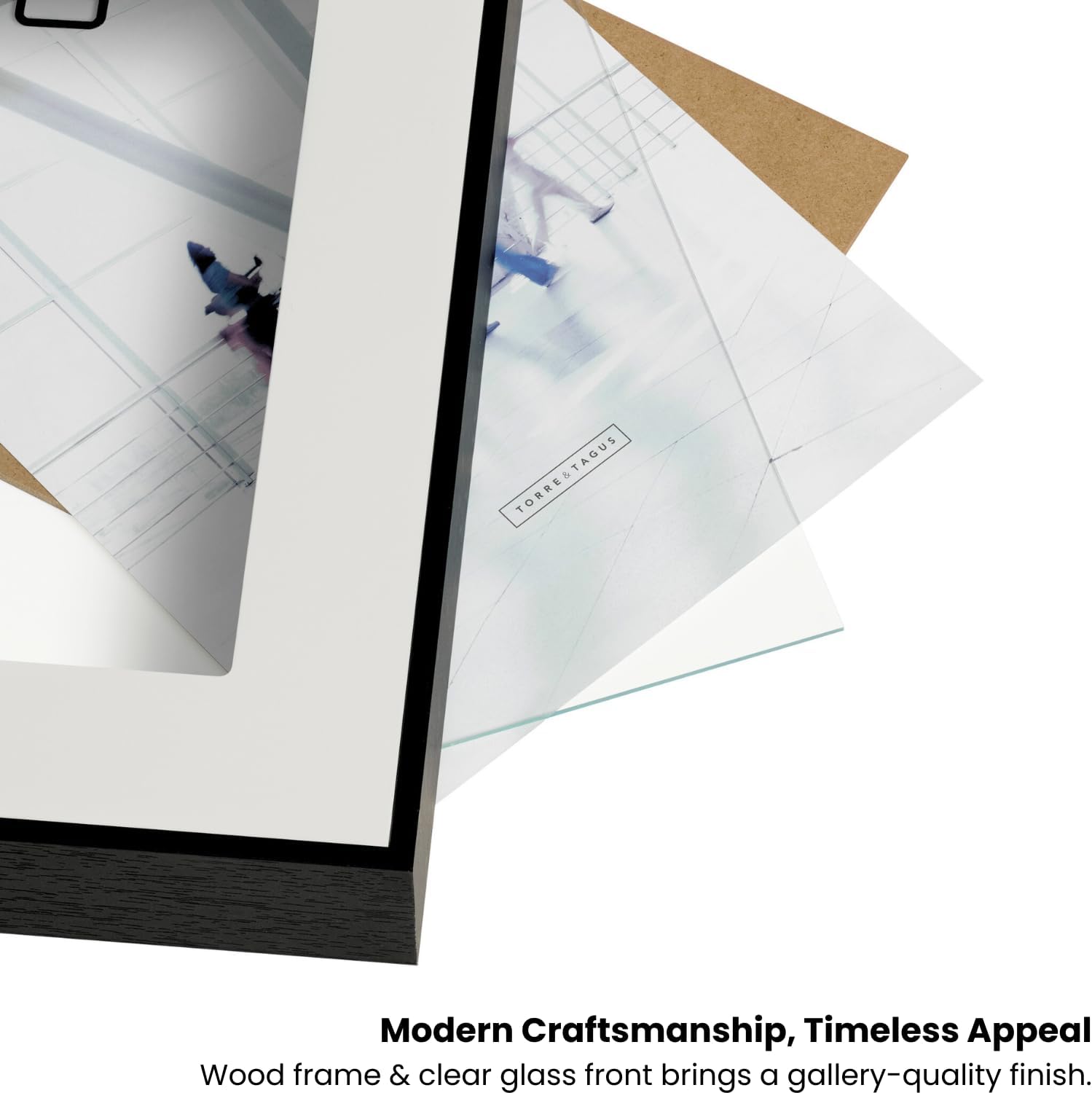 Torre & Tagus White Matted 5x7 Picture Frame Black Woodgrain, Engineered Wood Frame Gallery Mount Artwork Holder On Wall or Tabletop For Photos, Posters & Art Prints (Boulevard)