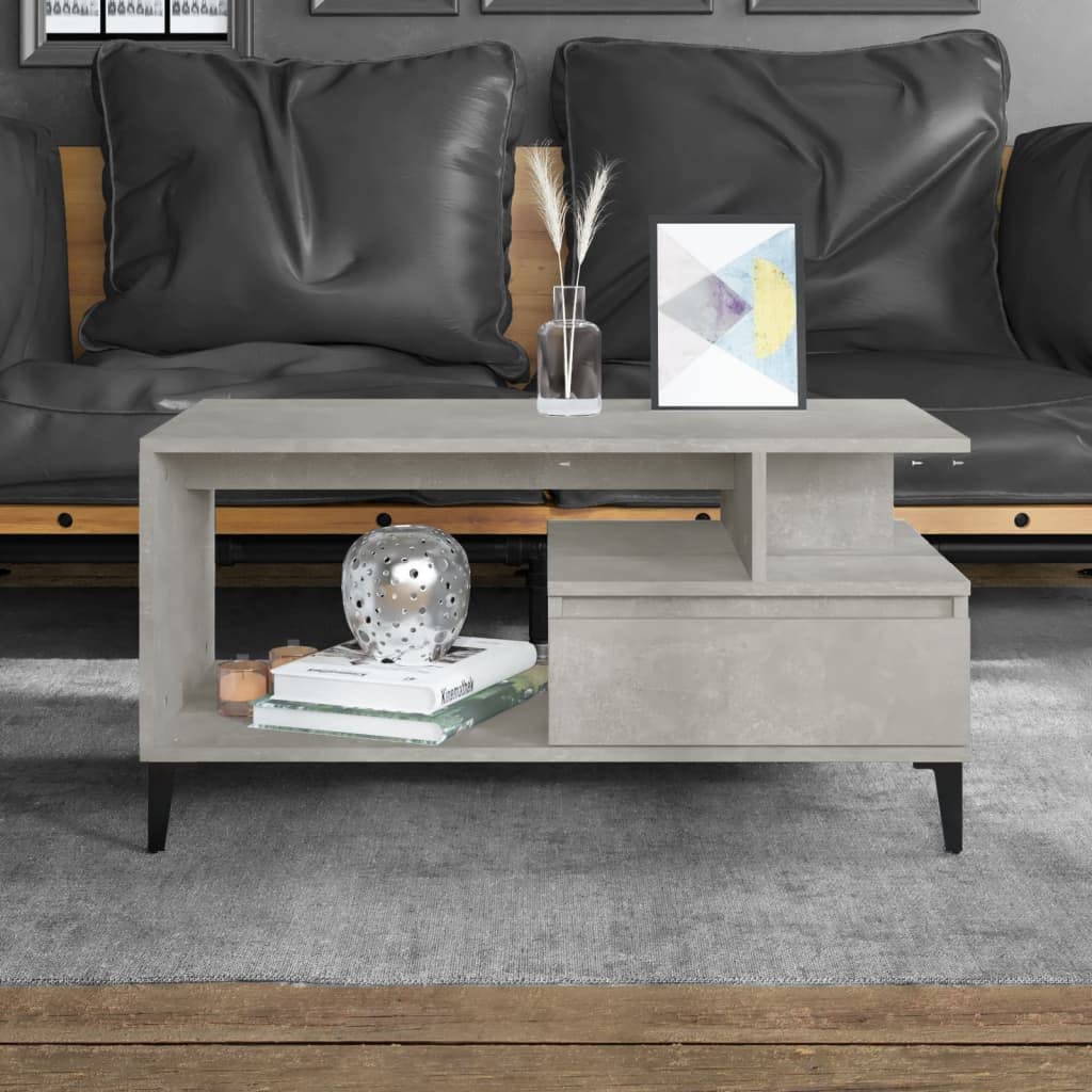 vidaXL Mesa de Centro Auxiliar Consola Mueble Salón Sala de Estar Oficina Sofá Comedor Almacenamiento Decoración Madera Contrachapada Gris Hormigón