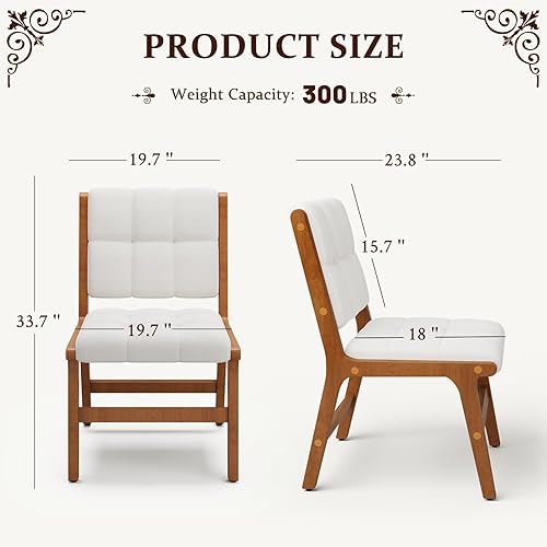 Miniatura 2 de Furniliving Juego de 2 sillas de comedor de madera de roble, silla de cocina tapizada de tela de lino moderna de mediados de siglo, sillas de
