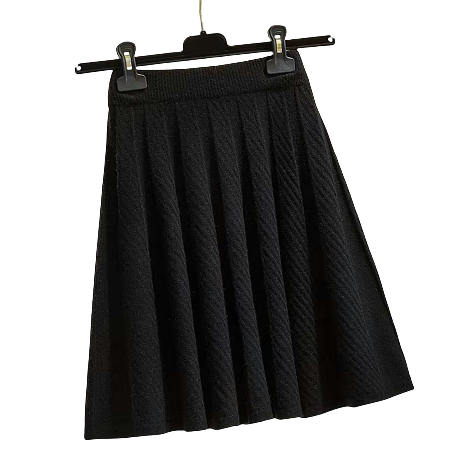 Strickrock Damen Fester Gebratener Teig Twists Strickrock High Waist Thread Wolle A-Linie Rock-schwarz-one Size Fits All (40kg-70kg)