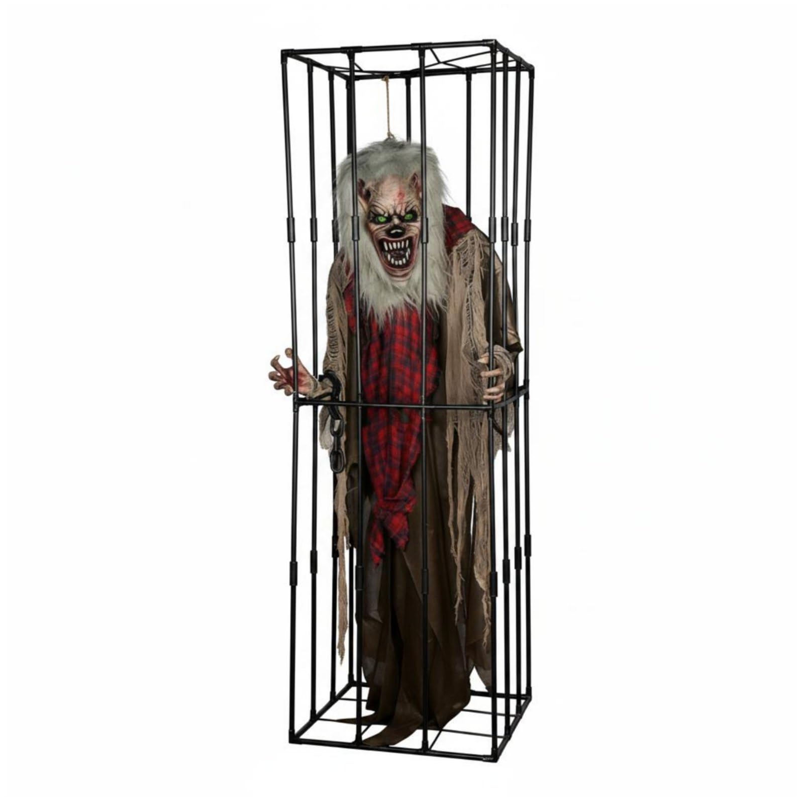 harayaa Halloween Animierte Figur mit Beweglichen Elementen Und Licht Geräuscheffekt Gruselkäfig Monster aus für Gartenparty Halloween-Dekoration Eingang Festveranstaltungen