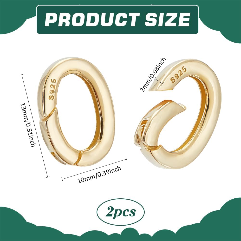 PH PandaHall 18k Gold Over 925 Sterling Silver Spring Gate Rings Clasp, 2pcs Necklace Shortener Clasps Oval Spring Clasp Connector Extender for Necklace Bracelet Keychain Jewelry Making, 13x10mm - Image 2