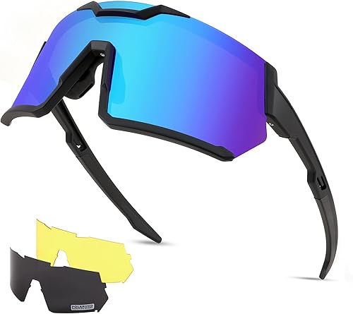 FEISEDY Gafas de sol de ciclismo para hombres y mujeres, con 3 lentes intercambiables, TR90 gafas deportivas de béisbol para jóvenes y adolescentes