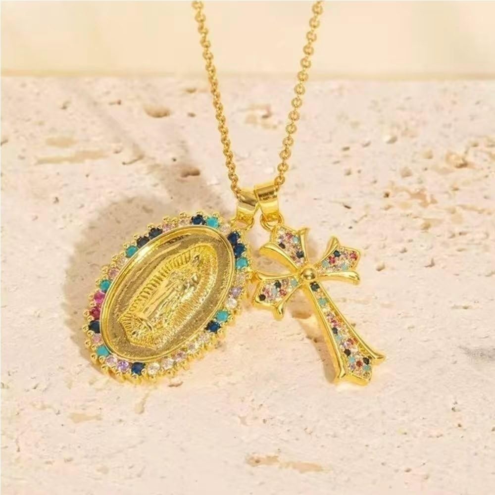 Médaille Vierge Marie Croix Crucifix Médaillon Pièce Scapulaire Collier Femme