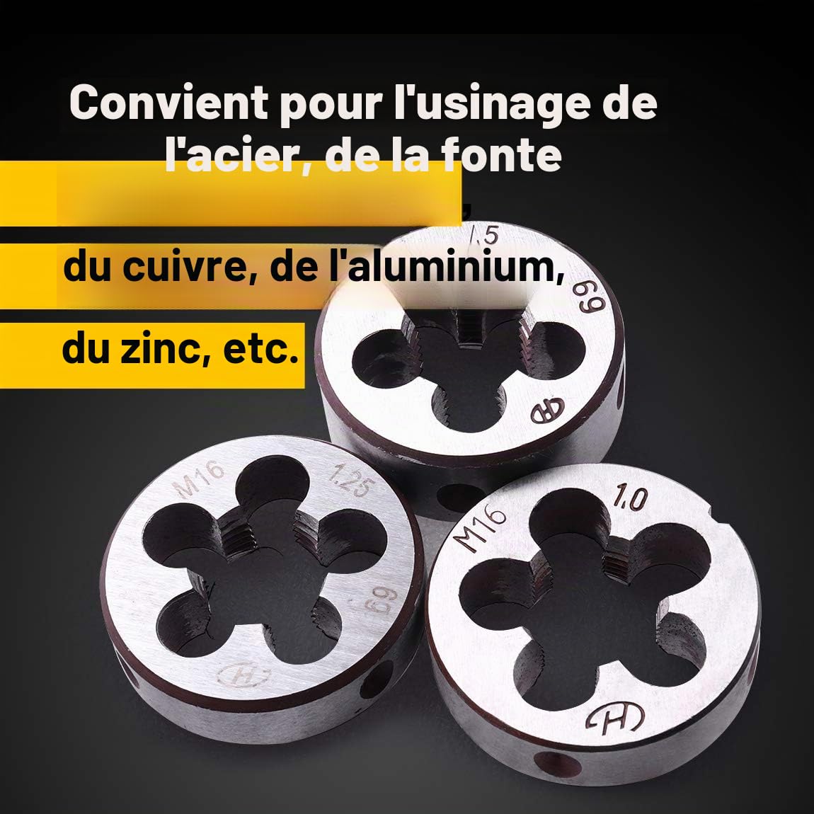 ATOPLEE Filières métriques， 3 pcs HSS Filetage métrique Die M16 x 1 mm M16 x 1.25 mm M16 x 1.5 mm