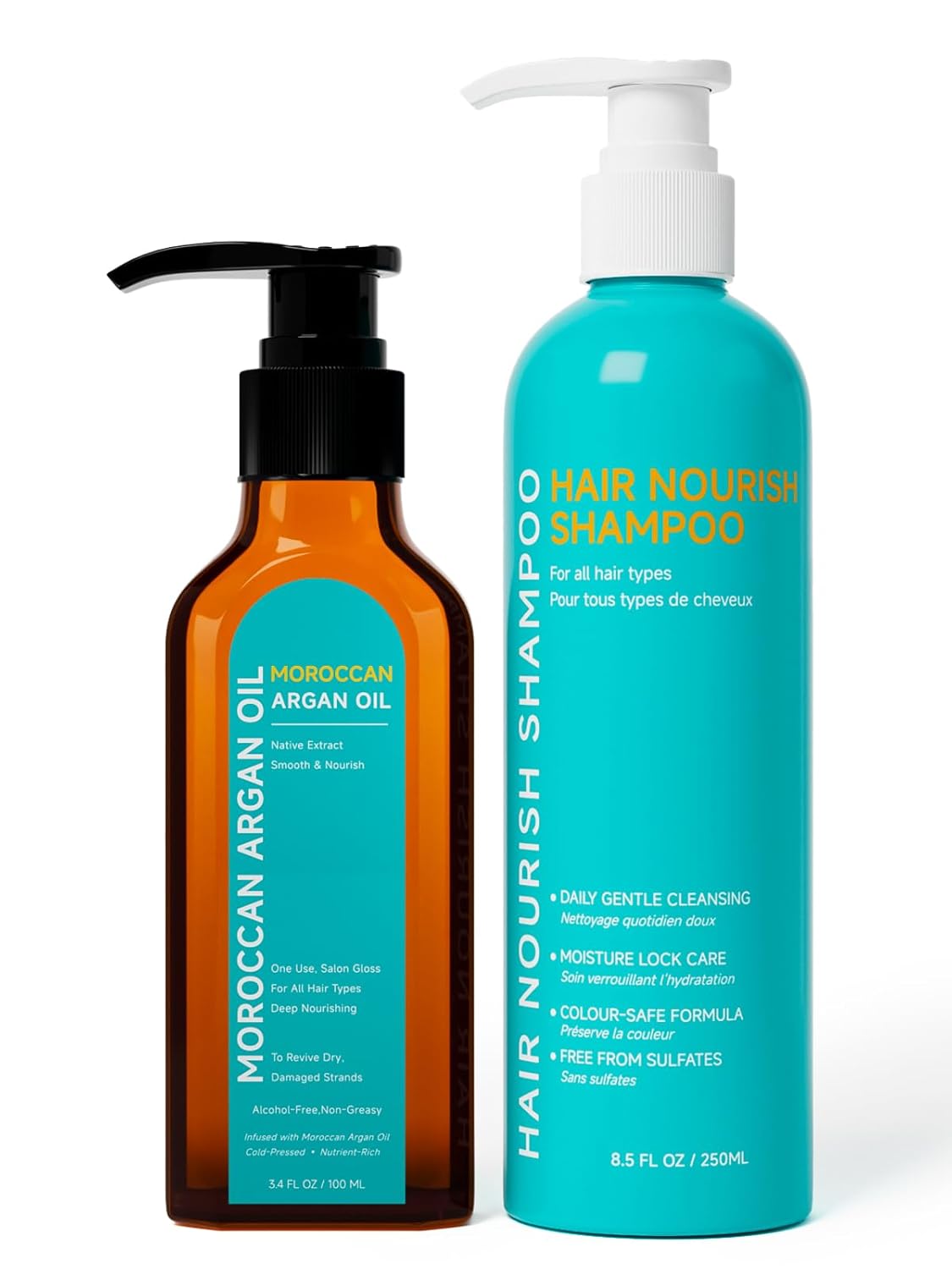 Moroccan Argan Oil Set, Moroccan Argan Oil Hydrating Shampoo Included, Deep Moisturizing Damage Repair, Frizz Control for Dry Damaged Curly Color Treated Hair