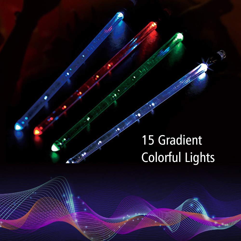 LED Light Up Drumsticks Jazz Drum Sticks 15 Gradient Colorful Lights USB Charging with ON/Off Switch Drumstick Drum Set Accessories