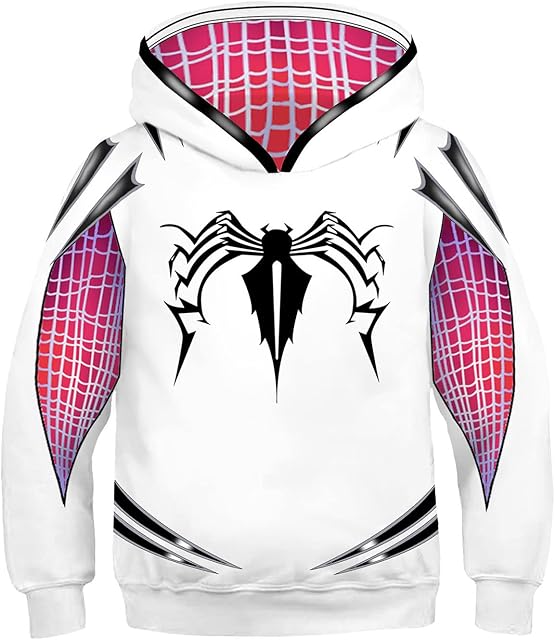 RINXES Spider Gwen Hoodie Girls Pullover Kids Superhero 3D Sweatshirts Child Classic Long Sleeve Pull Over Spring Autumn Children Cosplay Custume,A-Kids(115~125cm)