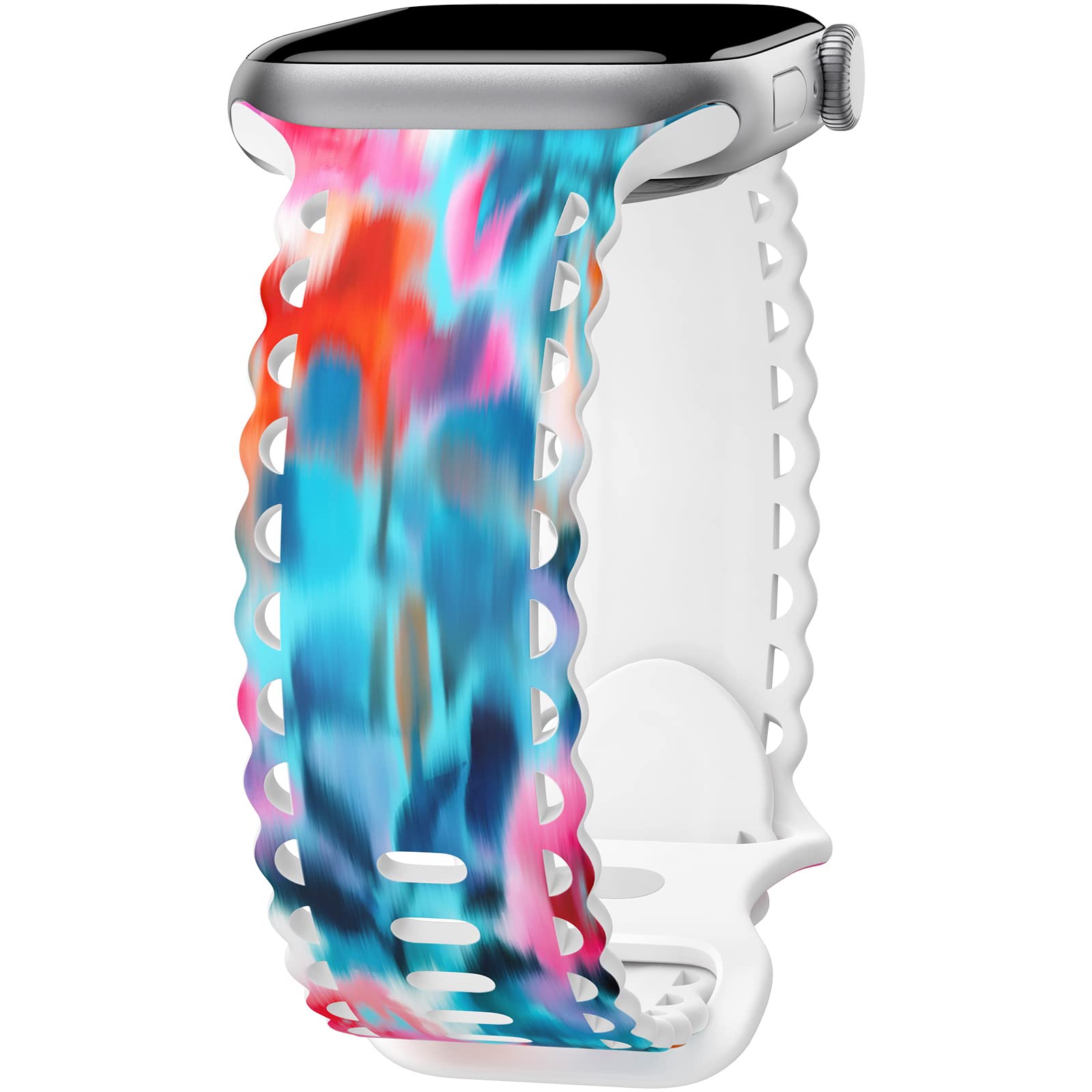 Compatible with Apple Watch Band 41mm 40mm 38mm 49mm 45mm 44mm 42mm Women Girl, Mixcolor Print Lace Hollow-out Soft Silicone Sport Bands For iWatch Ultra SE Series 10 9 8 7 6 5 4 3 2, Mixc-42