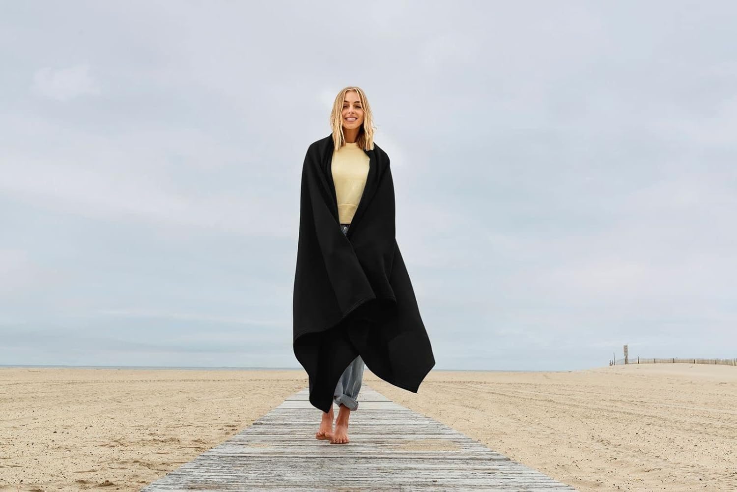 MV Sport Lightweight Sweatshirt Blanket Throw � Warm & Cozy, Breathable Oversized Fleece Knit, Couch, Bed, Travel, Cold Nights, and Outdoors � Soft Light Weight Blanket 54"" x 84"" Black - Image 3